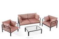 Zestaw mebli ogrodowych 2x fotel, sofa dwuosobowa, stolik antracytowy/czerwony/biały