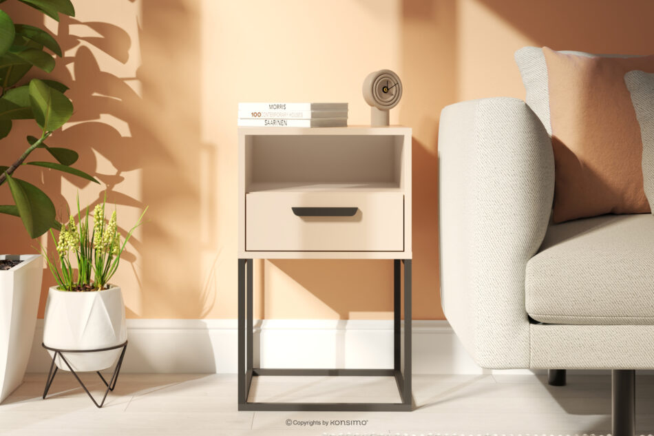 RECTUS Mały stolik nocny z szufladą kremowy kremowy/czarny - zdjęcie 1