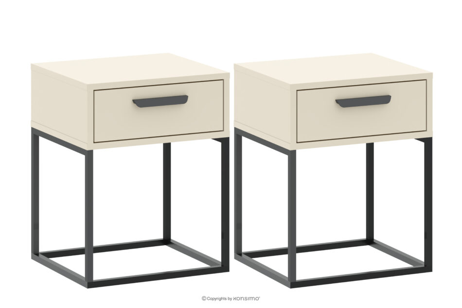 RECTUS Kremowy stolik nocny z szufladą 2szt kremowy/czarny - zdjęcie 0