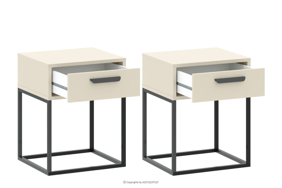 RECTUS Kremowy stolik nocny z szufladą 2szt kremowy/czarny - zdjęcie 2