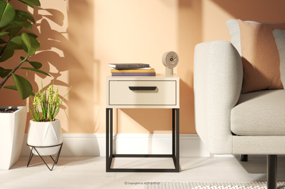 RECTUS Kremowy stolik nocny z szufladą 2szt kremowy/czarny - zdjęcie 1