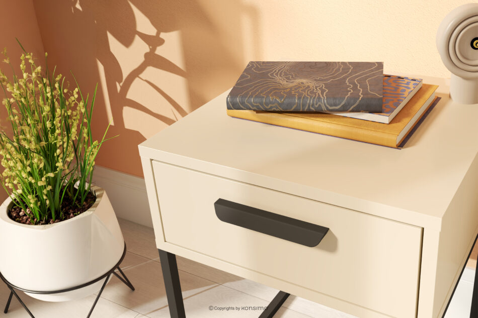 RECTUS Kremowy stolik nocny z szufladą 2szt kremowy/czarny - zdjęcie 3