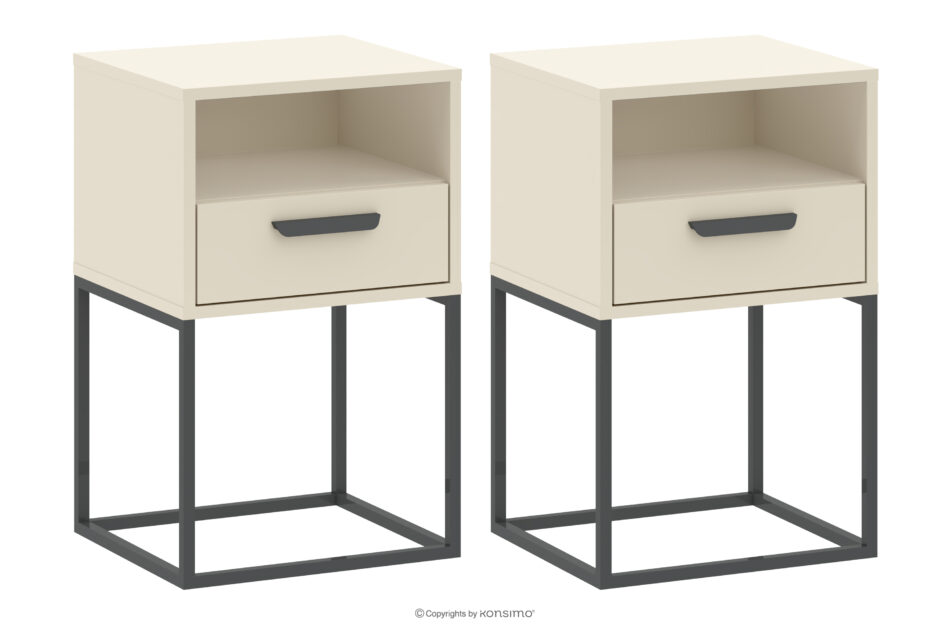 RECTUS Mały stolik nocny z szufladą kremowy 2szt kremowy/czarny - zdjęcie 0