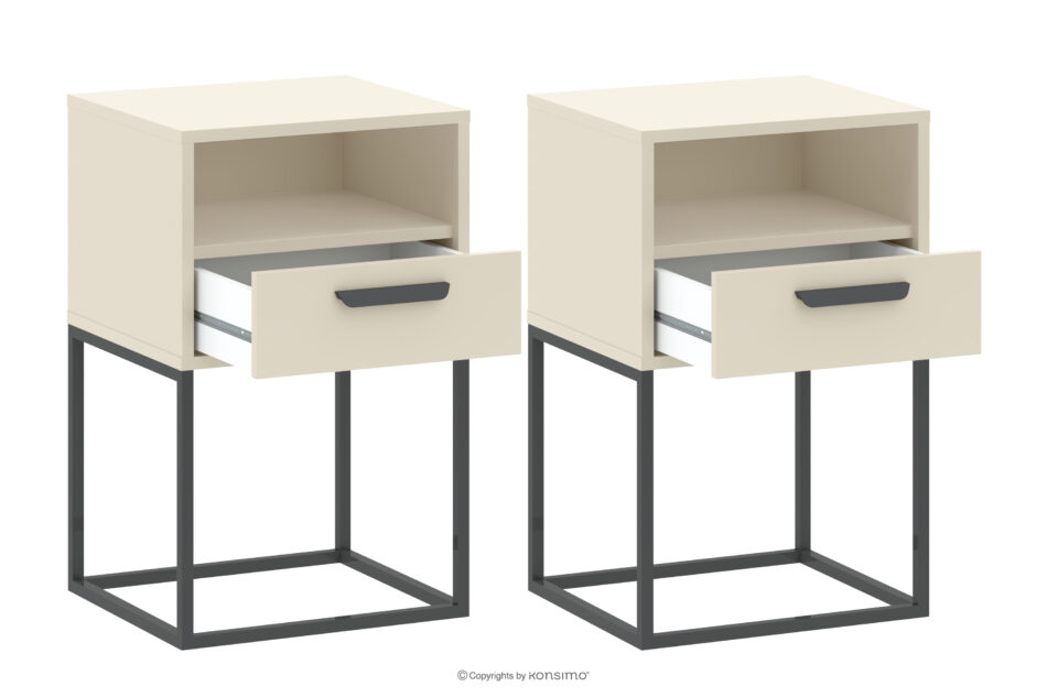 RECTUS Mały stolik nocny z szufladą kremowy 2szt kremowy/czarny - zdjęcie 2
