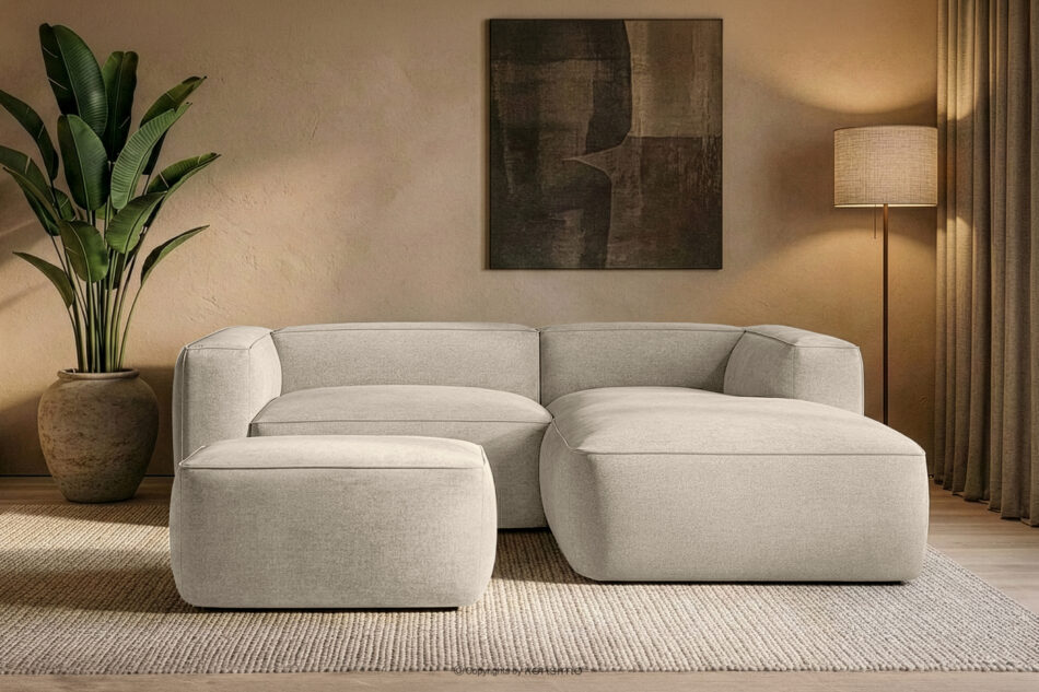 FUBBO Miękka pufa w tkaninie plecionej ecru ecru - zdjęcie 5