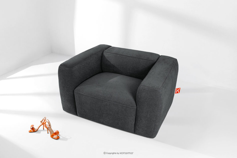 FUBBO Miękki fotel w tkaninie plecionej antracytowy antracytowy - zdjęcie 1