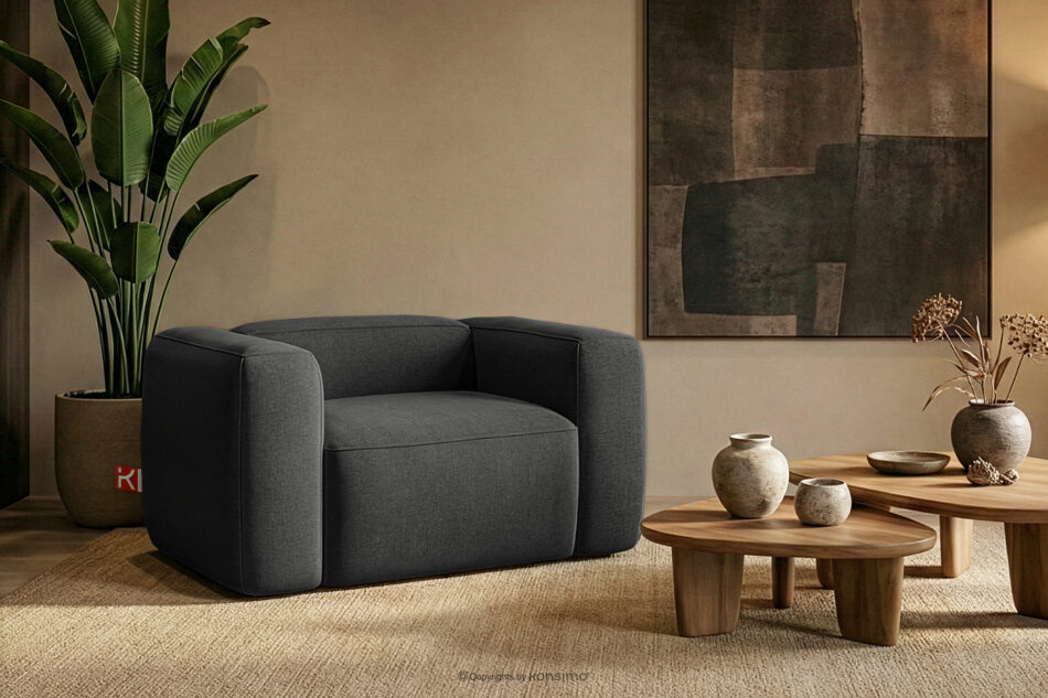 FUBBO Miękki fotel w tkaninie plecionej antracytowy antracytowy - zdjęcie 8