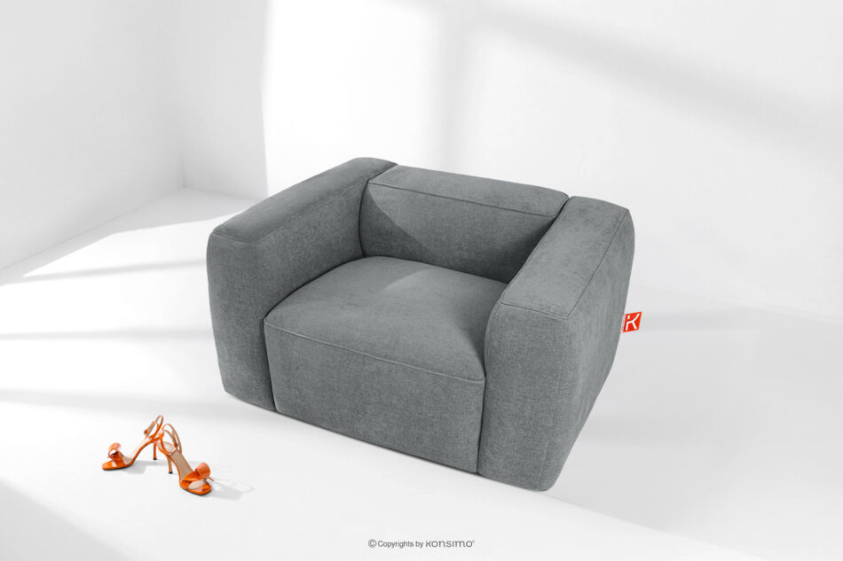 FUBBO Miękki fotel w tkaninie plecionej szary szary - zdjęcie 1