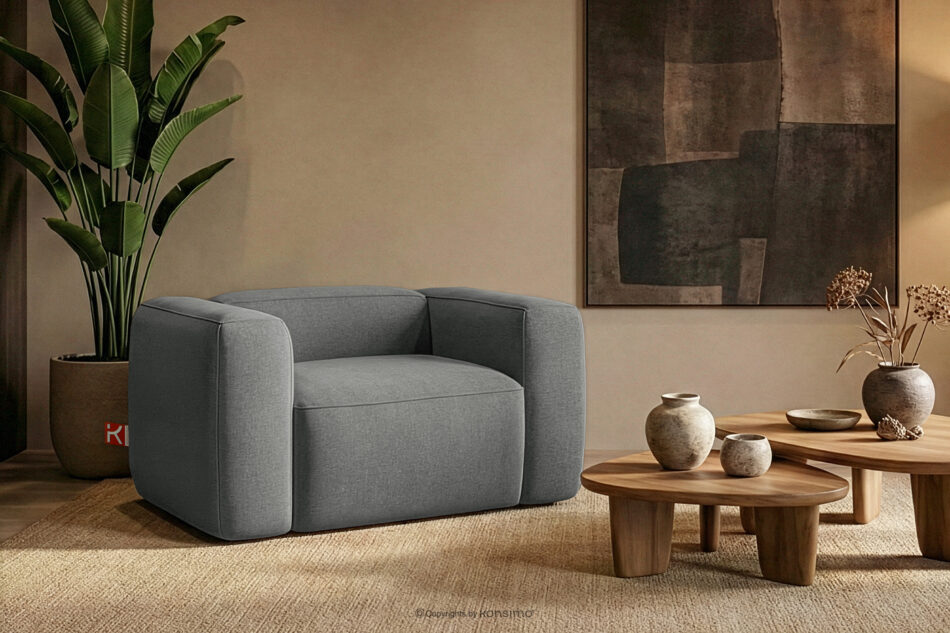 FUBBO Miękki fotel w tkaninie plecionej szary szary - zdjęcie 8