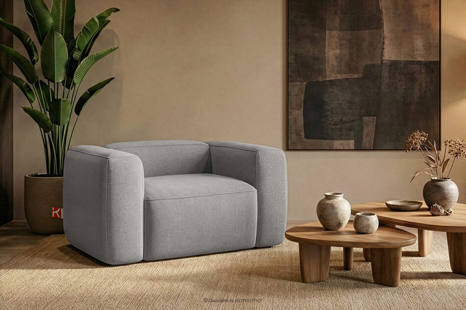 FUBBO Miękki fotel w tkaninie plecionej jasny szary jasny szary - zdjęcie 8