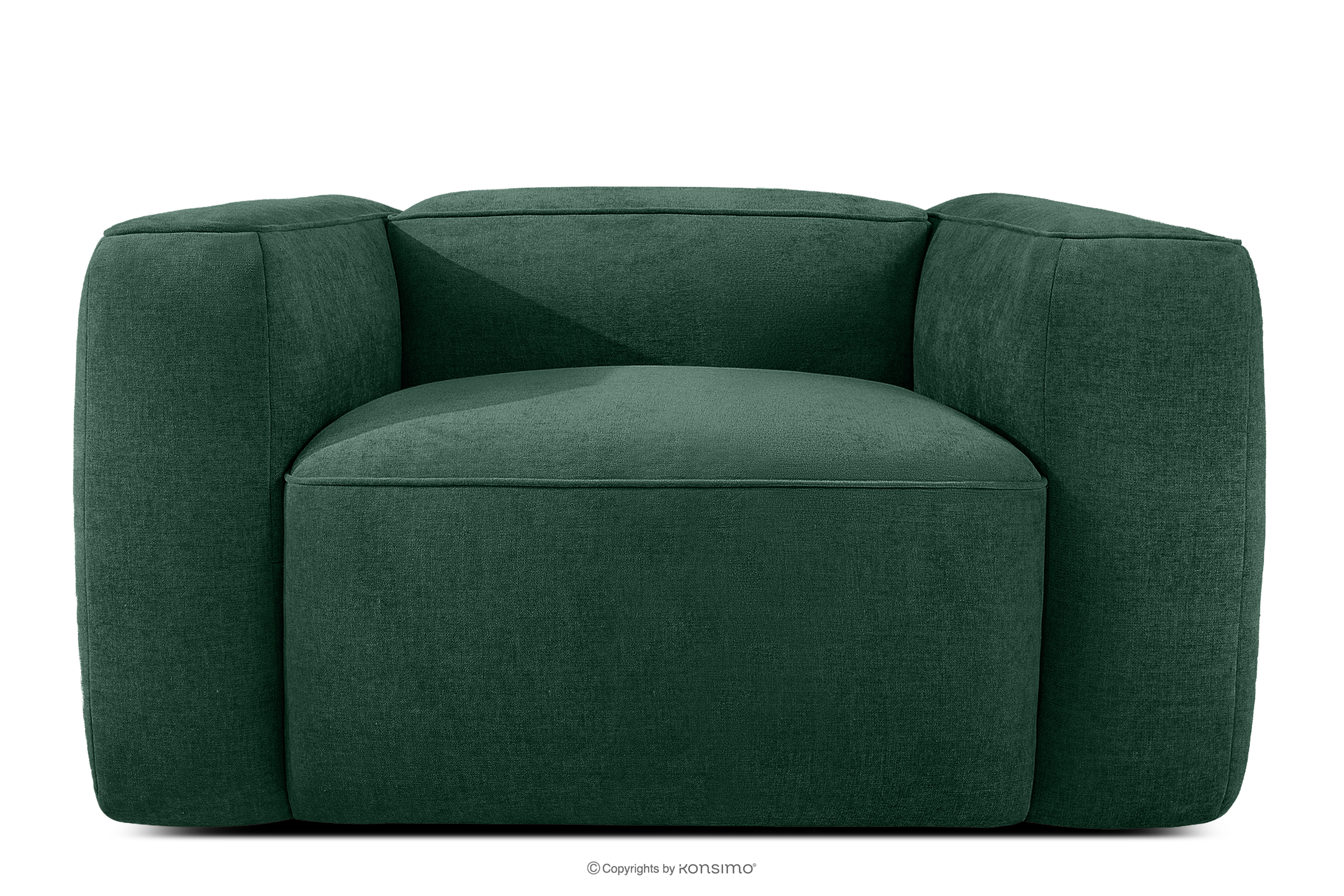 Miękki fotel w tkaninie plecionej ciemny zielony