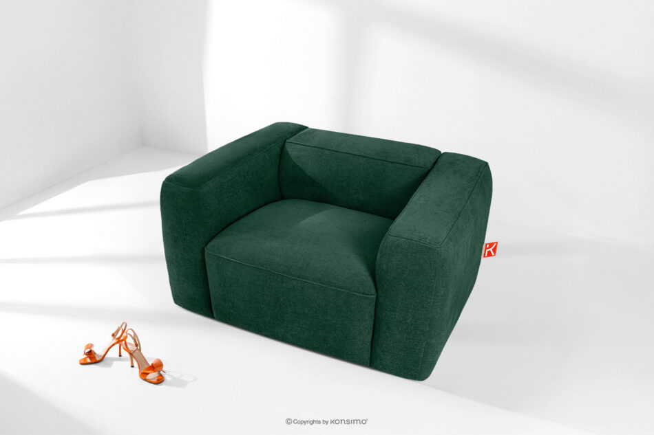 FUBBO Miękki fotel w tkaninie plecionej ciemny zielony ciemny zielony - zdjęcie 1