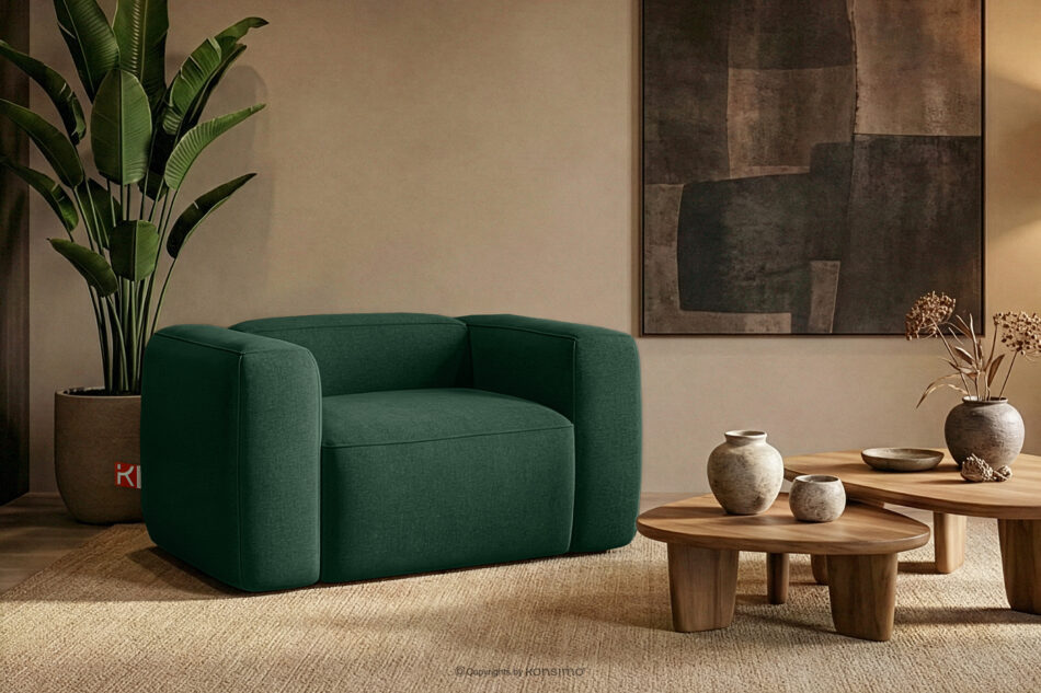 FUBBO Miękki fotel w tkaninie plecionej ciemny zielony ciemny zielony - zdjęcie 8