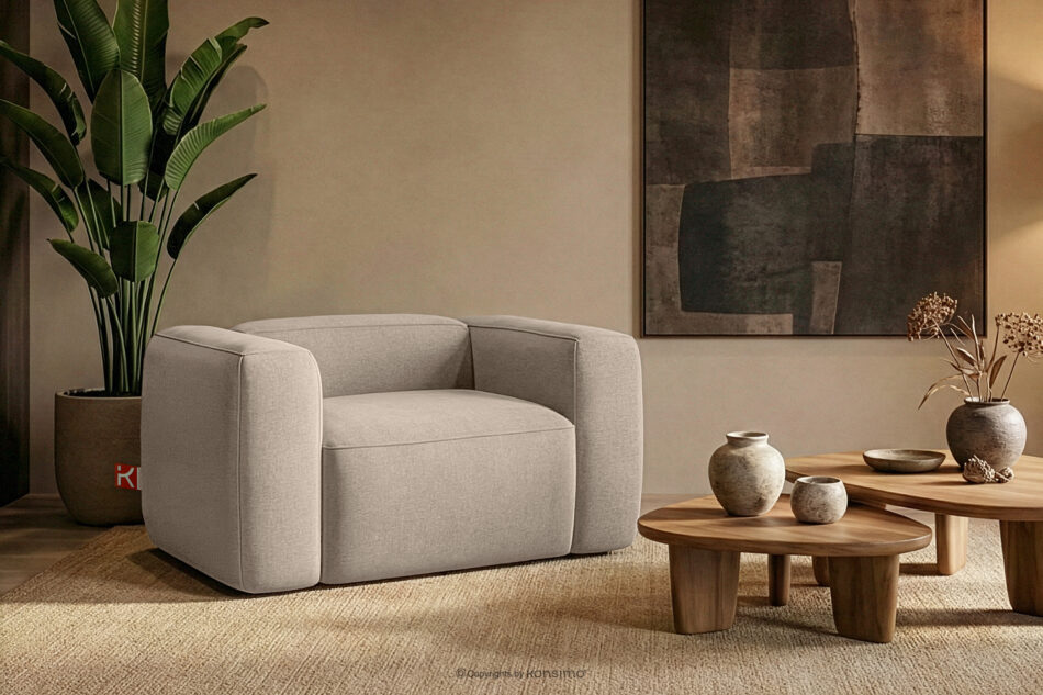 FUBBO Miękki fotel w tkaninie plecionej kremowy kremowy - zdjęcie 8