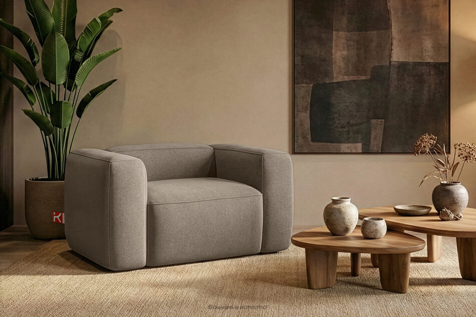 FUBBO Miękki fotel w tkaninie plecionej beżowy beżowy - zdjęcie 8