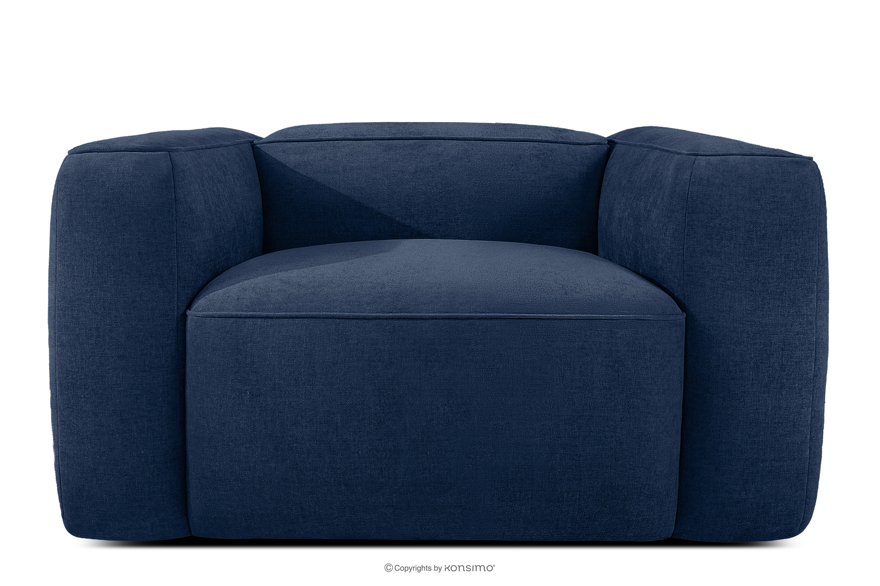 Miękki fotel w tkaninie plecionej granatowy