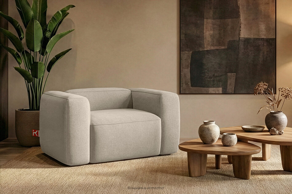 FUBBO Miękki fotel w tkaninie plecionej ecru ecru - zdjęcie 8