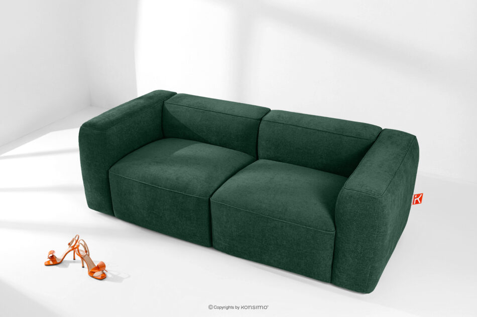 FUBBO Miękka sofa dwuosobowa w tkaninie plecionej ciemny zielony ciemny zielony - zdjęcie 1