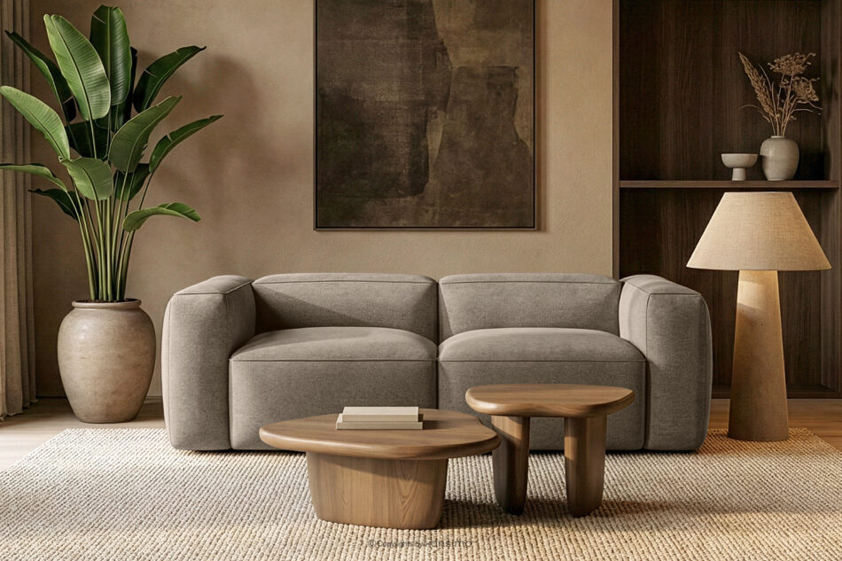FUBBO Miękka sofa dwuosobowa w tkaninie plecionej beżowy beżowy - zdjęcie 11