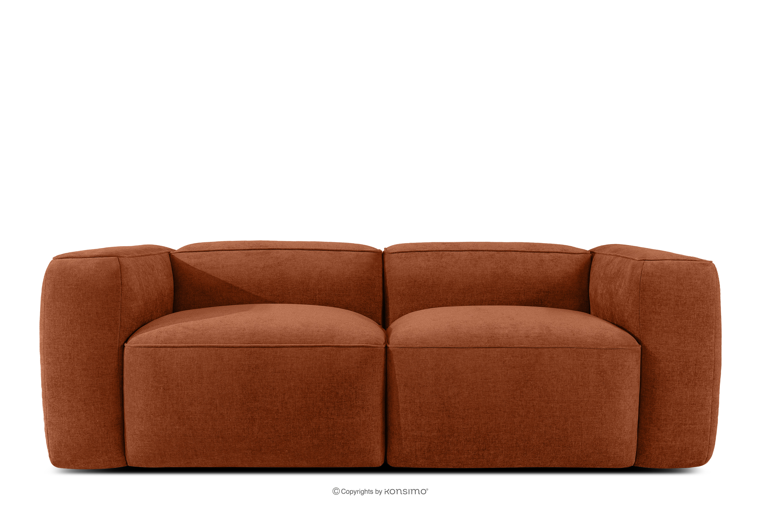 Miękka sofa dwuosobowa w tkaninie plecionej rudy