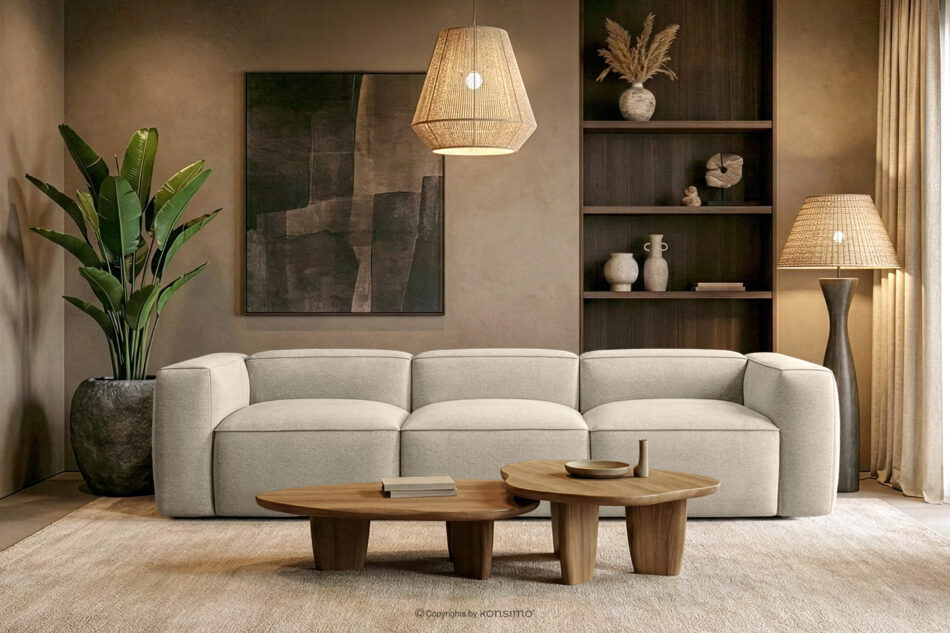 FUBBO Miękka sofa trzyosobowa w tkaninie plecionej ecru ecru - zdjęcie 11