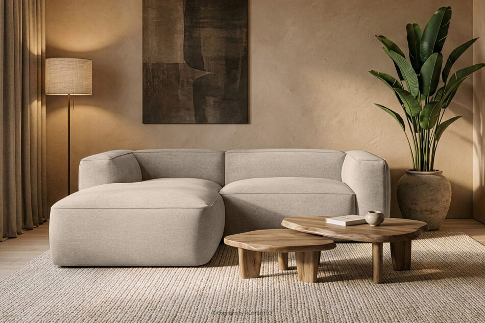 FUBBO Miękki narożnik w tkaninie plecionej lewy kremowy kremowy - zdjęcie 11