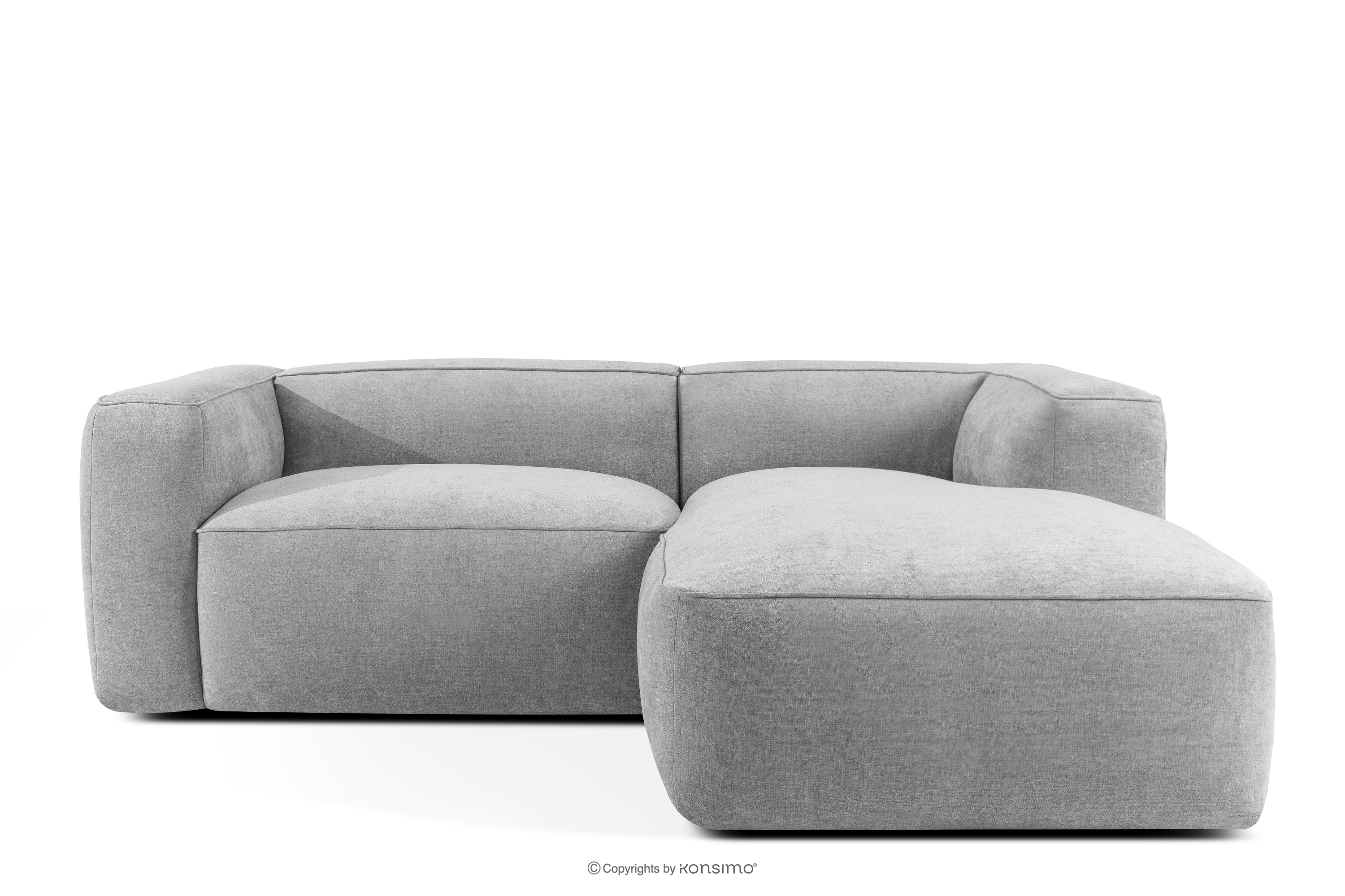 Miękki narożnik w tkaninie plecionej prawy jasny szary