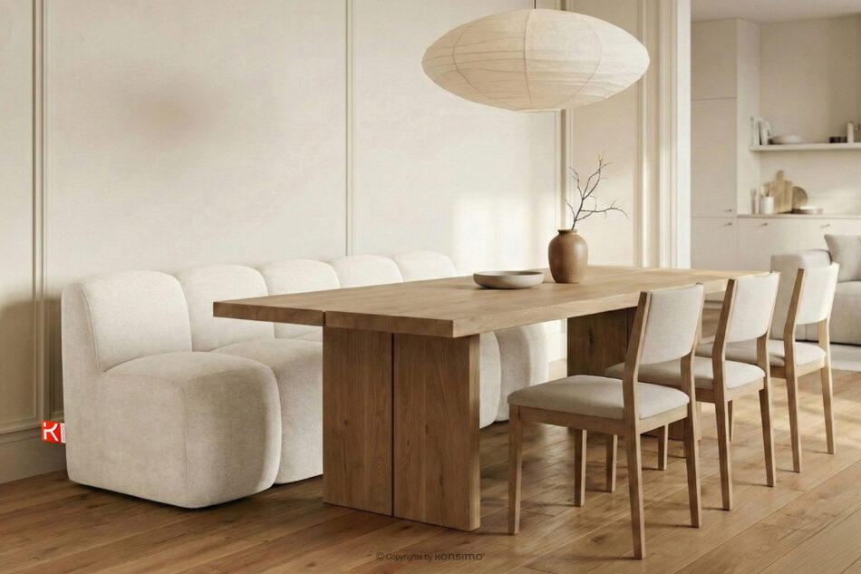 BRESCO Ławka tapicerowana z oparciem 200 cm tkanina szenil kremowy kremowy - zdjęcie 1