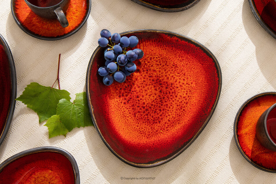 PRIMA Talerz deserowy ręcznie szkliwiony czerwony czerwony - zdjęcie 10