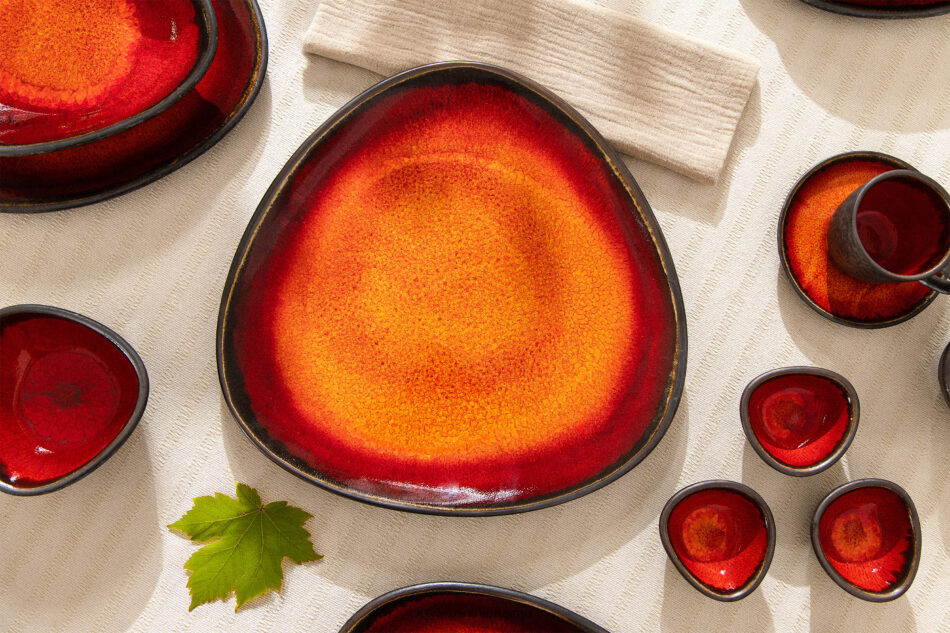 PRIMA Patera płaska ręcznie szkliwiona czerwony czerwony - zdjęcie 1