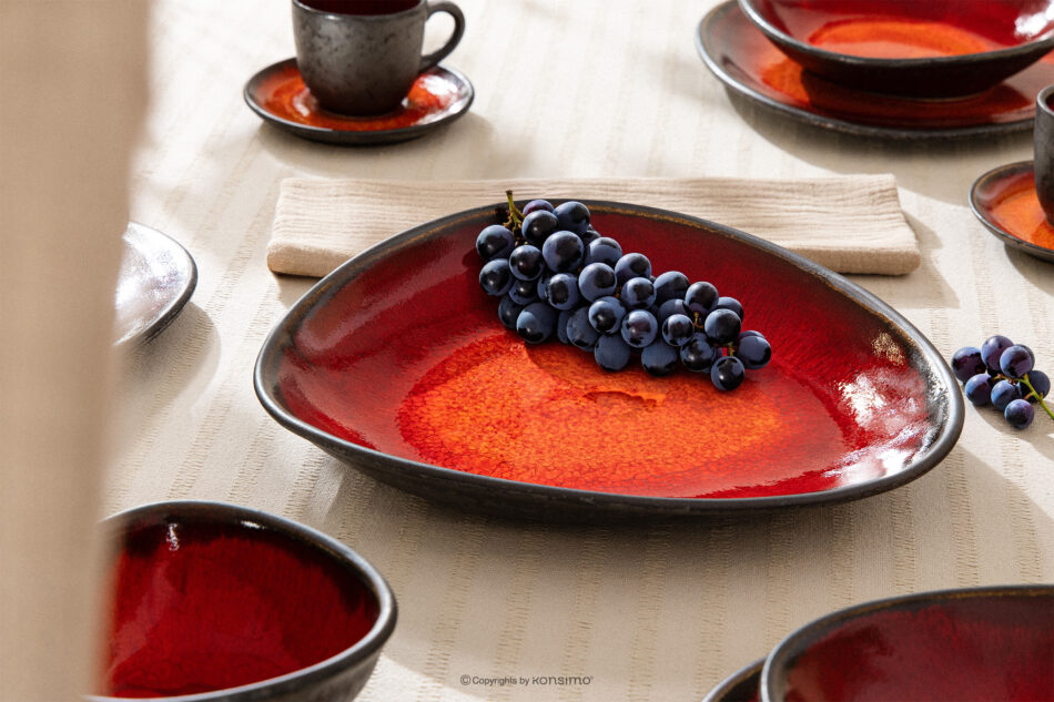 PRIMA Patera głęboka ręcznie szkliwiona czerwony czerwony - zdjęcie 1