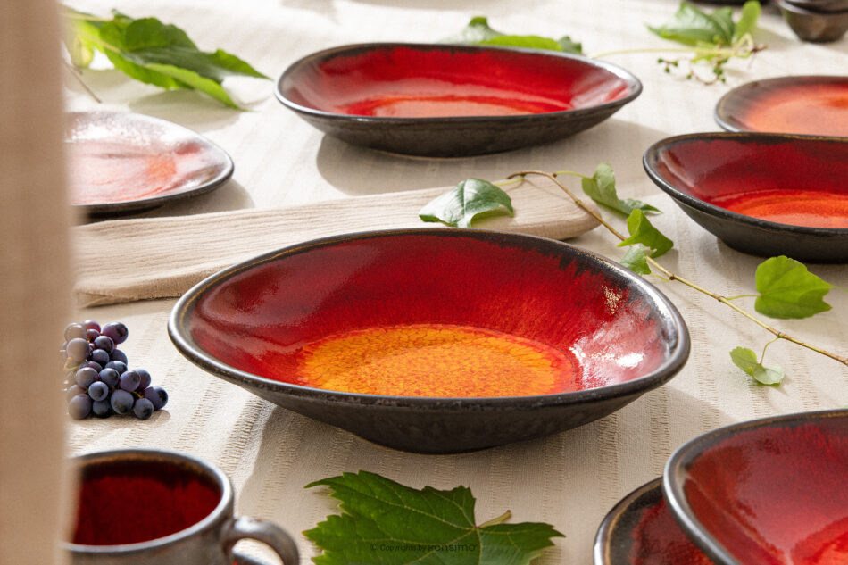 PRIMA Patera głęboka ręcznie szkliwiona czerwony czerwony - zdjęcie 1