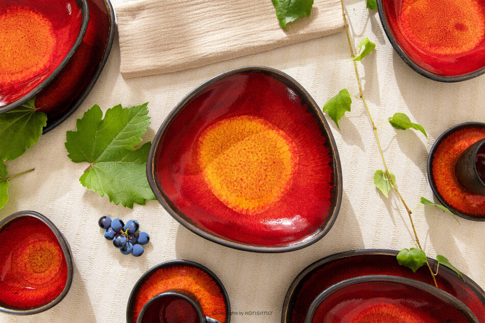 PRIMA Patera głęboka ręcznie szkliwiona czerwony czerwony - zdjęcie 9