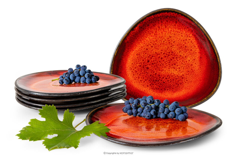 PRIMA Talerz obiadowy z ceramiki ręcznie szkliwiony 6 szt. czerwony czerwony - zdjęcie 0