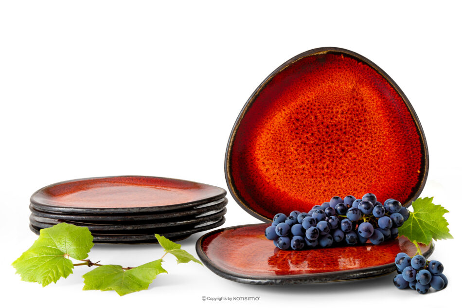 PRIMA Talerz deserowy z ceramiki ręcznie szkliwiony 6 szt. czerwony czerwony - zdjęcie 0