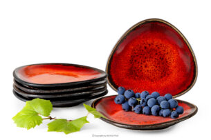 PRIMA, https://konsimo.pl/kolekcja/prima/ Talerz śniadaniowy z ceramiki ręcznie szkliwiony 6 szt. czerwony czerwony - zdjęcie