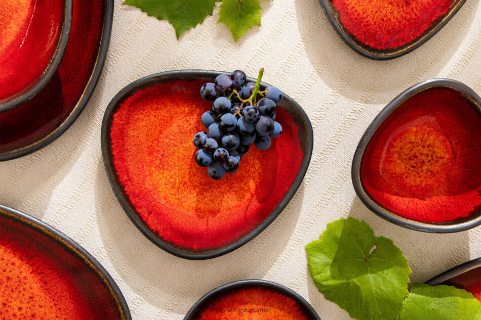 PRIMA Talerz śniadaniowy z ceramiki ręcznie szkliwiony 6 szt. czerwony czerwony - zdjęcie 11