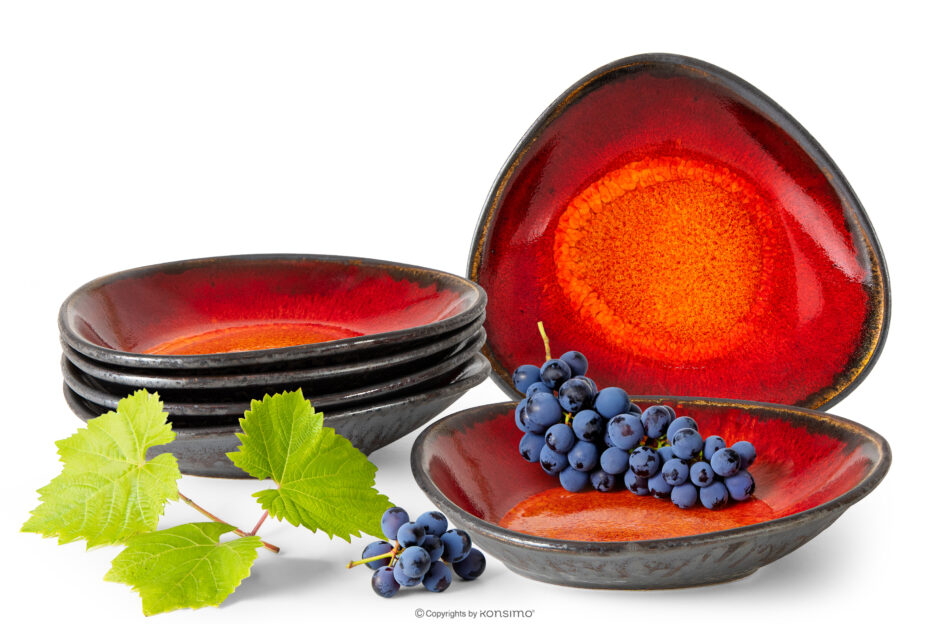 PRIMA Talerz głęboki z ceramiki ręcznie szkliwiony 6 szt. czerwony czerwony - zdjęcie 0