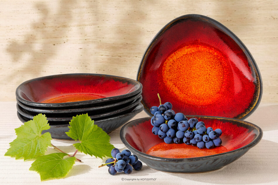 PRIMA Talerz głęboki z ceramiki ręcznie szkliwiony 6 szt. czerwony czerwony - zdjęcie 1