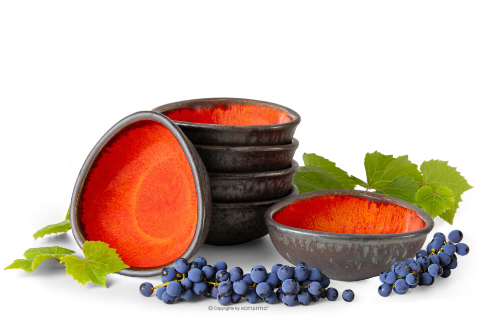 PRIMA Miska z ceramiki ręcznie szkliwiona 6 szt. czerwony czerwony - zdjęcie 0