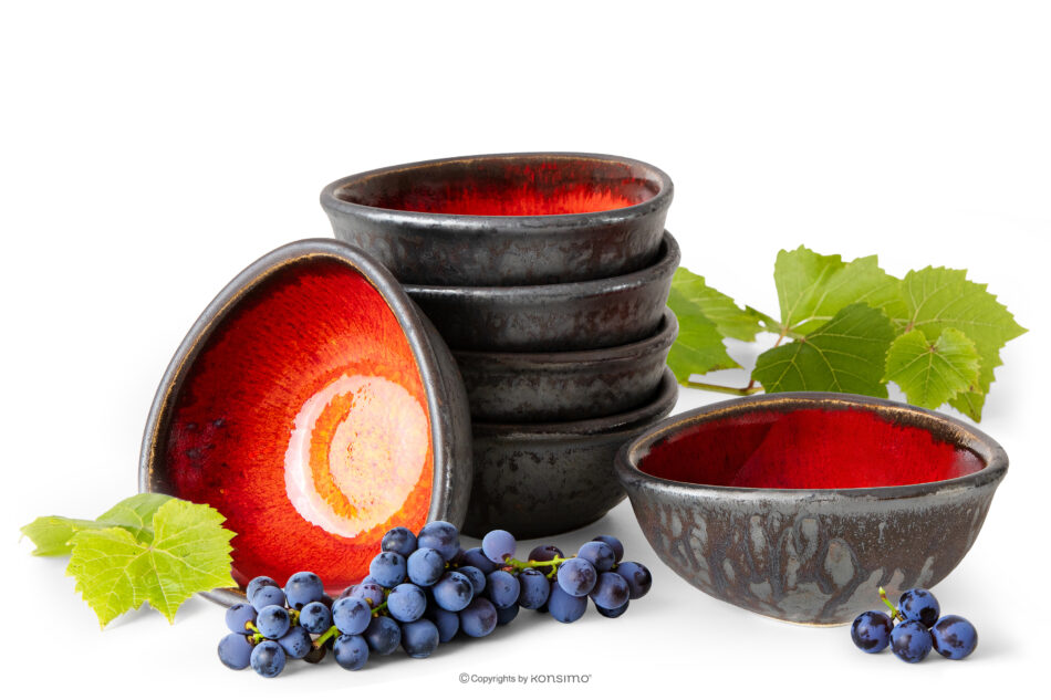 PRIMA Salaterka z ceramiki ręcznie szkliwiona 6 szt. czerwony czerwony - zdjęcie 0