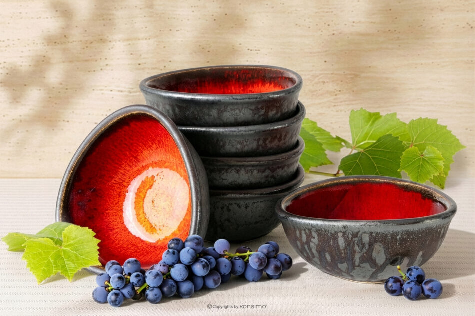 PRIMA Salaterka z ceramiki ręcznie szkliwiona 6 szt. czerwony czerwony - zdjęcie 1