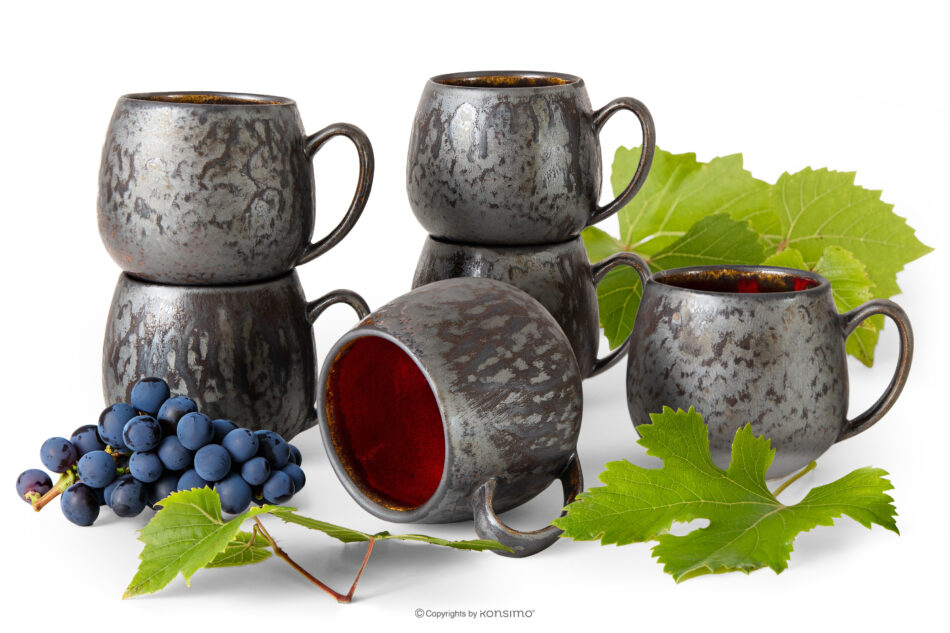 PRIMA Kubek z ceramiki ręcznie szkliwiony 6 szt. czerwony czerwony - zdjęcie 0