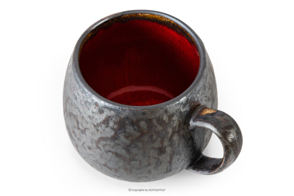 PRIMA Kubek z ceramiki ręcznie szkliwiony 6 szt. czerwony czerwony - zdjęcie 3