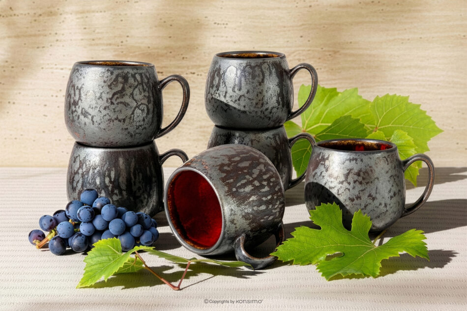 PRIMA Kubek z ceramiki ręcznie szkliwiony 6 szt. czerwony czerwony - zdjęcie 1