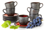 Filiżanka do kawy ze spodkiem z ceramiki ręcznie szkliwiony 6 szt. czerwony