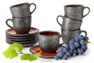 PRIMA, https://konsimo.pl/kolekcja/prima/ Filiżanka do kawy ze spodkiem z ceramiki ręcznie szkliwiony 6 szt. czerwony czerwony - zdjęcie