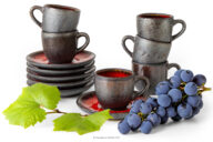 Filiżanka do espresso ze spodkiem z ceramiki ręcznie szkliwiony 6 szt. czerwony