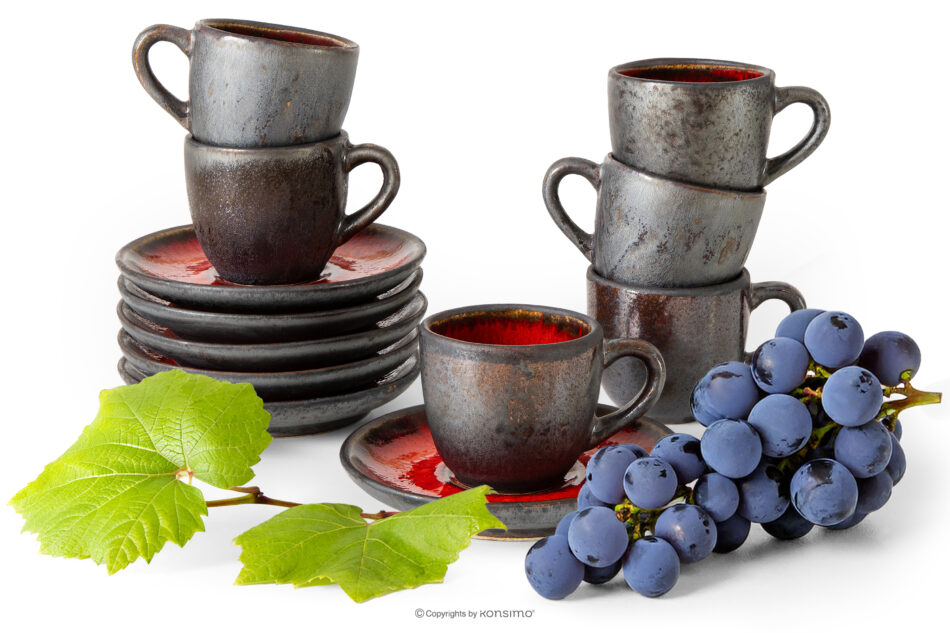 PRIMA Filiżanka do espresso ze spodkiem z ceramiki ręcznie szkliwiony 6 szt. czerwony czerwony - zdjęcie 0