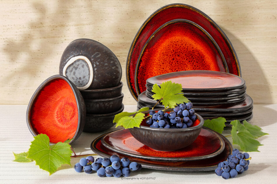 PRIMA Zestaw obiadowy w stylu loft 6os. (18 el.) czerwony czerwony - zdjęcie 1